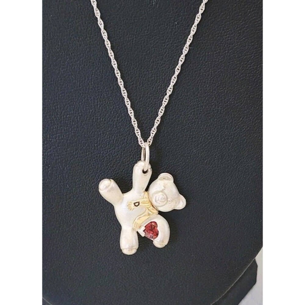 Hallmark Keepsake 925 and 14k teddy bear pendant and bead chain necklace